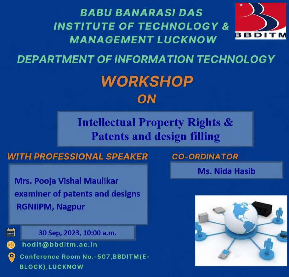 Poster for the workshop on IPR, patents and design filing